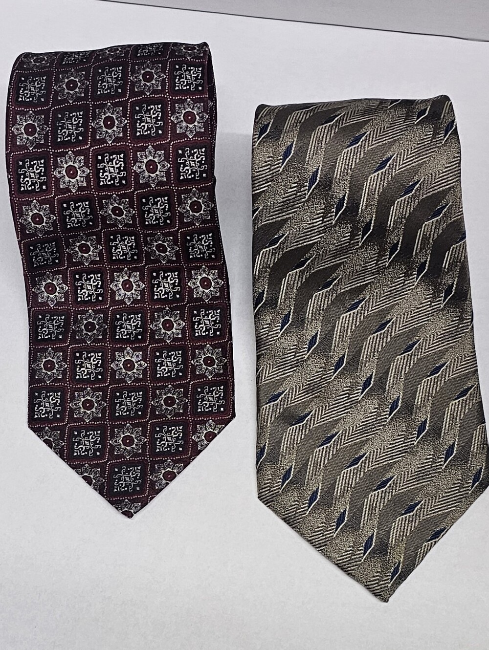 Burma Bibas Lot Of 2 100% Woven Silk Geometric Necktie Business